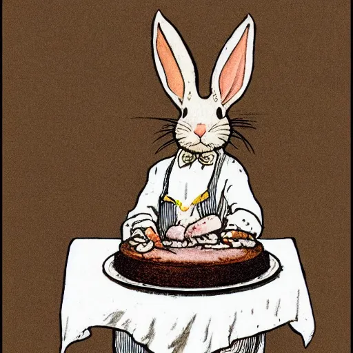 Image similar to a rabbit baking a cake, in the style of Carl Larsson