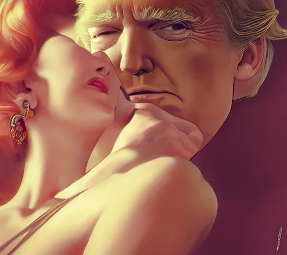 Image similar to photography of sensual donald trump, deep focus, intricate, elegant, highly detailed, digital painting, artstation, concept art, matte, sharp focus, illustration, art by artgerm and greg rutkowski and alphonse mucha and gil elvgren