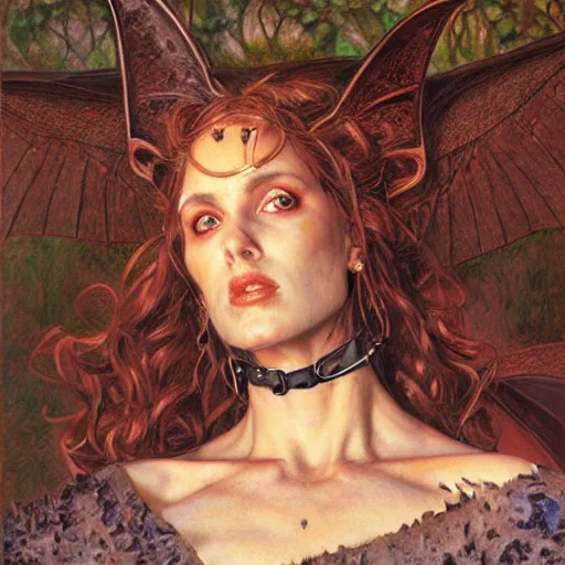 Prompt: portrait of the bat goddess, by donato giancola and gustave courbet.