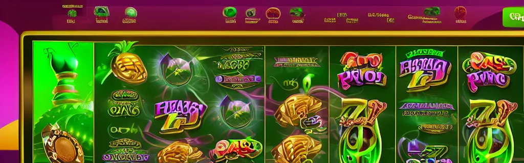 Image similar to purple and green slots casino interface, material design