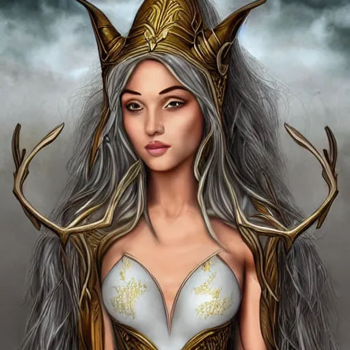 Prompt: perfect image of an elven woman dressed in white and gold