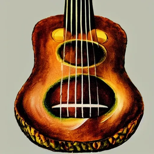 Prompt: avocado ukulele painted by leonardo da vinci