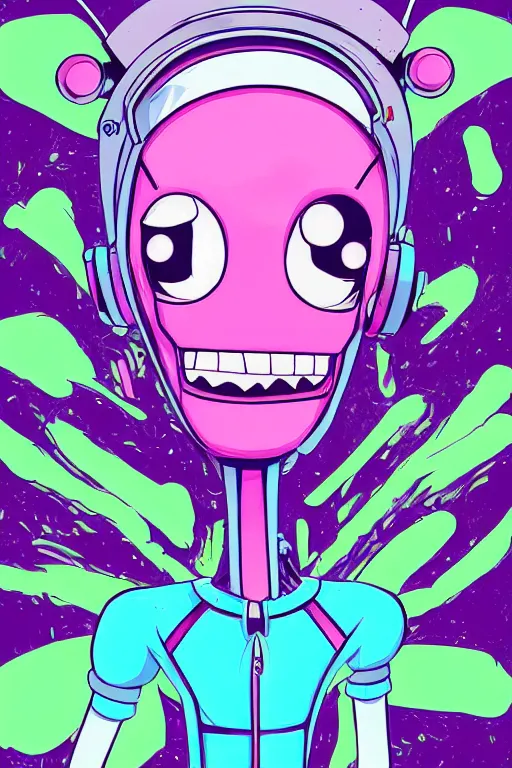 Image similar to portrait concept art painting of invader zim nickelodeon, artgerm, moebius, inio asano, toon shading, cel shading, smooth, calm, tranquil, vaporwave colors,