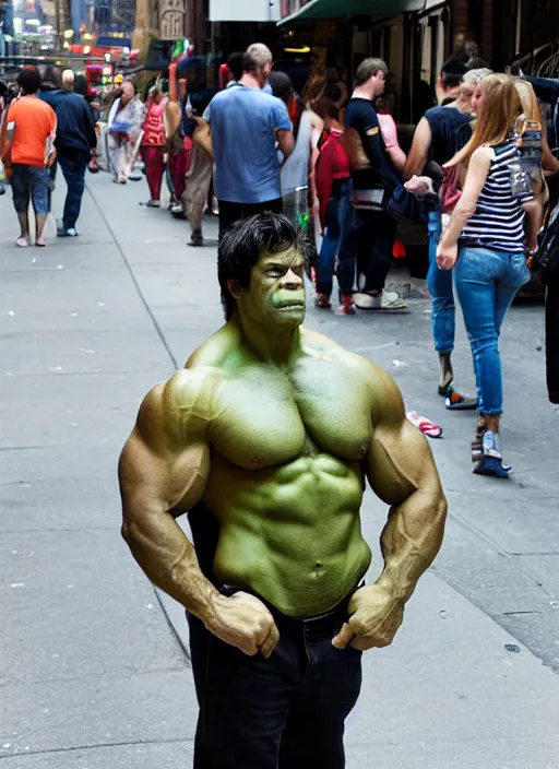 Prompt: Candid street portrait of The Incredible Hulk , Humans of New York, 2011