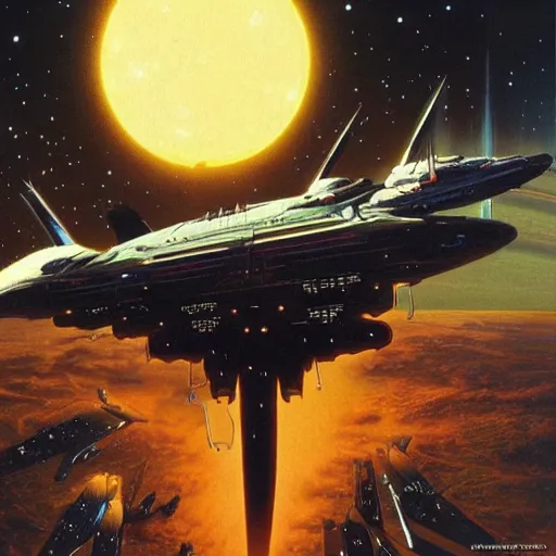 Image similar to science - fiction novel cover art by peter elson, syd mead, detailed, cinematic,