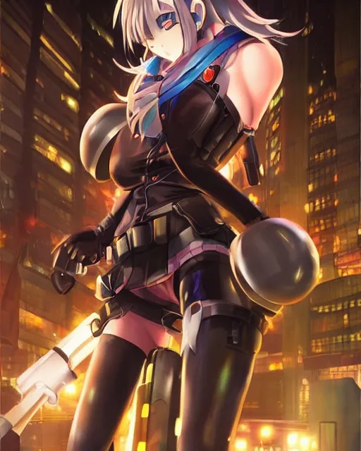 Image similar to full body image of anime girl in mechanic armor in night tokyo by makoto sinkai, perfect face and body, fine details and face