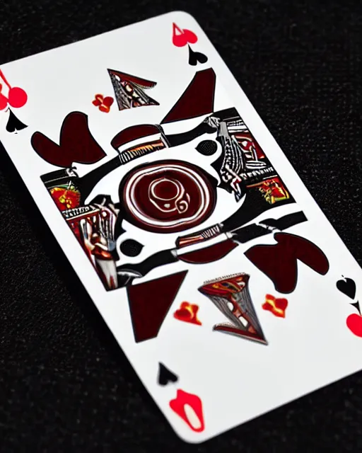 Prompt: a playing card with mysterious 3D symbols