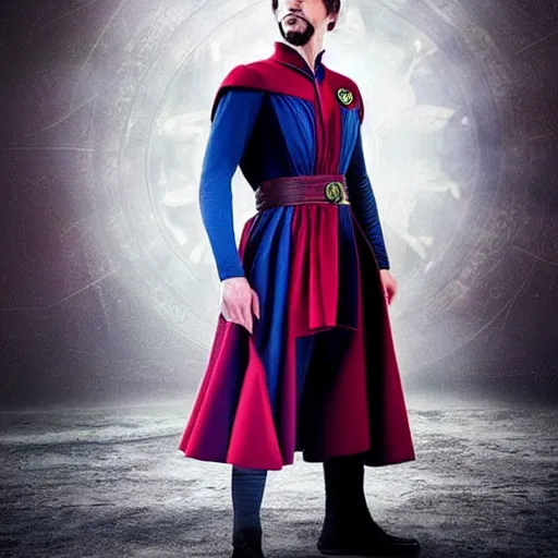 Image similar to conceptual barcelona uniform with doctor strange design, photography, filmic, cinematic, glamor shot