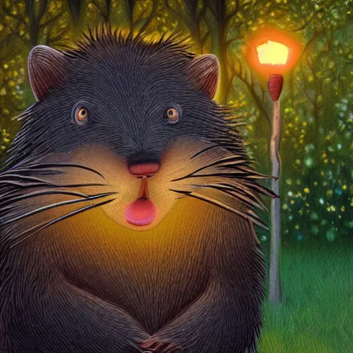 Image similar to a very angry beaver, magical woodland setting, fancy lighting