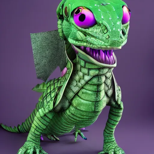 Prompt: cute fumo plush of an armored knight lizardgirl of a royal legion, green and purple, monster girl, vray