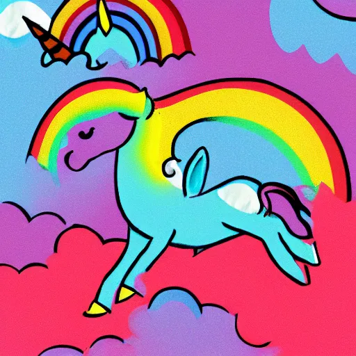 Prompt: illustration of a unicorn lighting a fart on fire which becomes a rainbow.