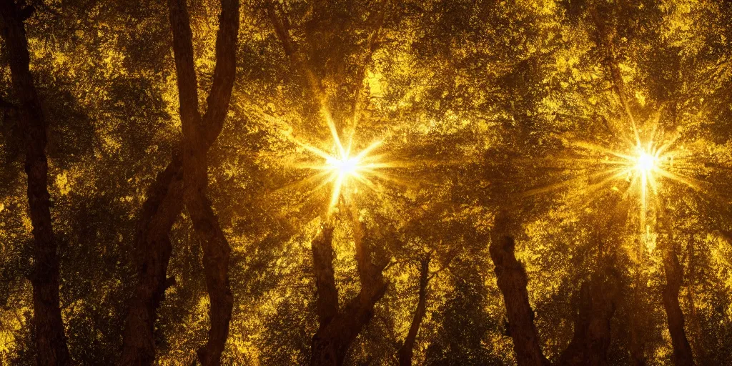 Image similar to An aesthetically pleasing, dynamic, energetic, lively, well-designed digital art of trees inside a forest during golden hour, light and shadow, caustics, by Claude Monet, superior quality, masterpiece, excellent use of negative space. 8K, superior detail.