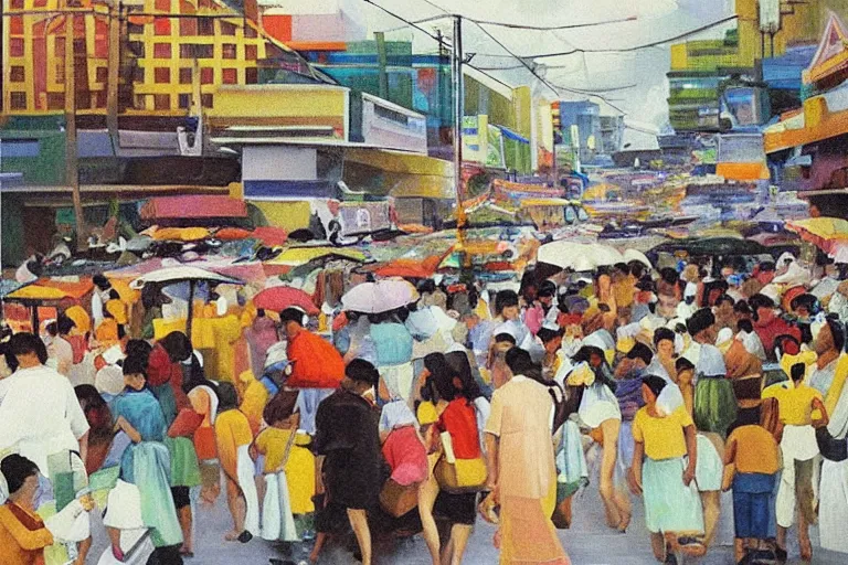 Prompt: Divisoria modernized, painting by Fernando Amorsolo