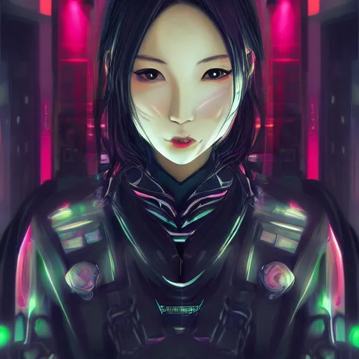 Prompt: portrait of a beautiful women by pu hua, cyberpunk art, pixiv contest winner. anime aesthetic. futuristic. detailed painting