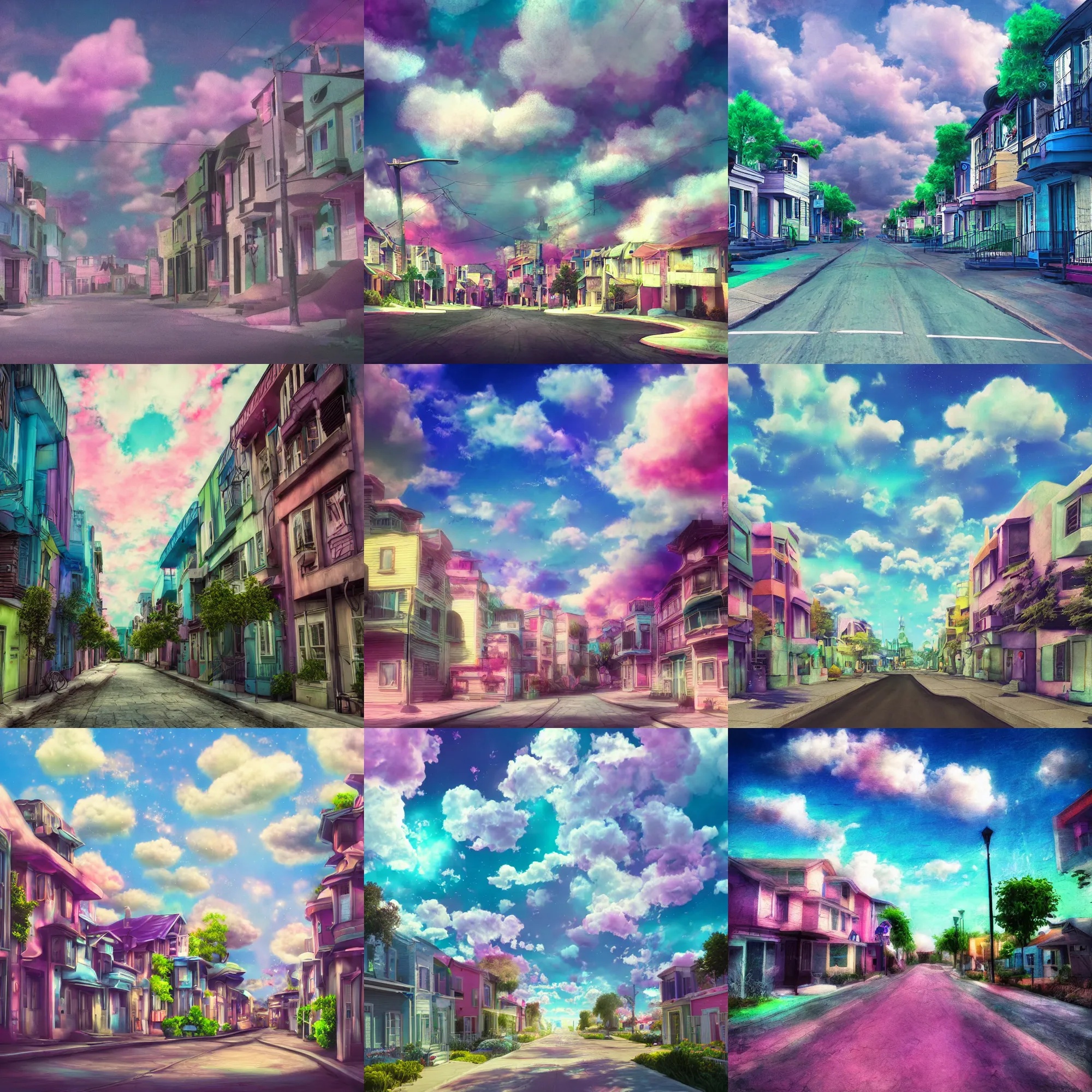 A nostalgic town with dreamcore aesthetic