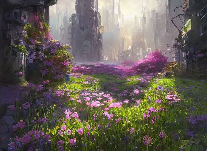 Image similar to cyberpunk flower bloom by vladimir volegov and alexander averin and peder mørk mønsted and adrian smith and raphael lacoste