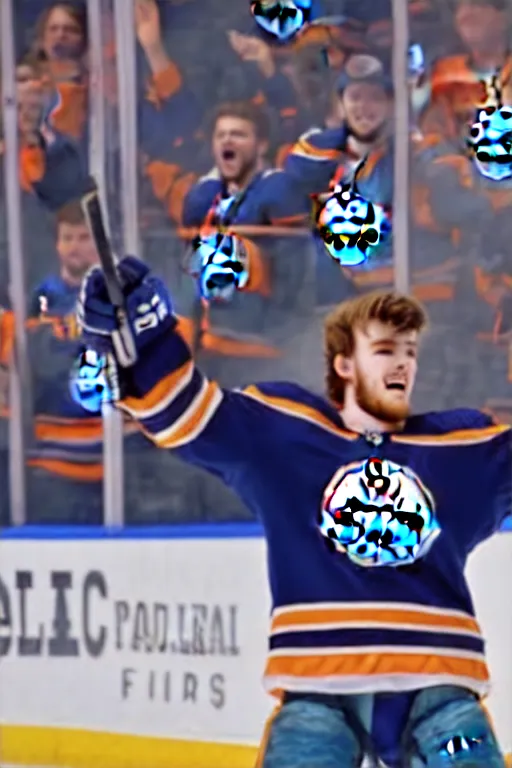 Prompt: conner mcdavid holing the stanley cup edmonton oilers