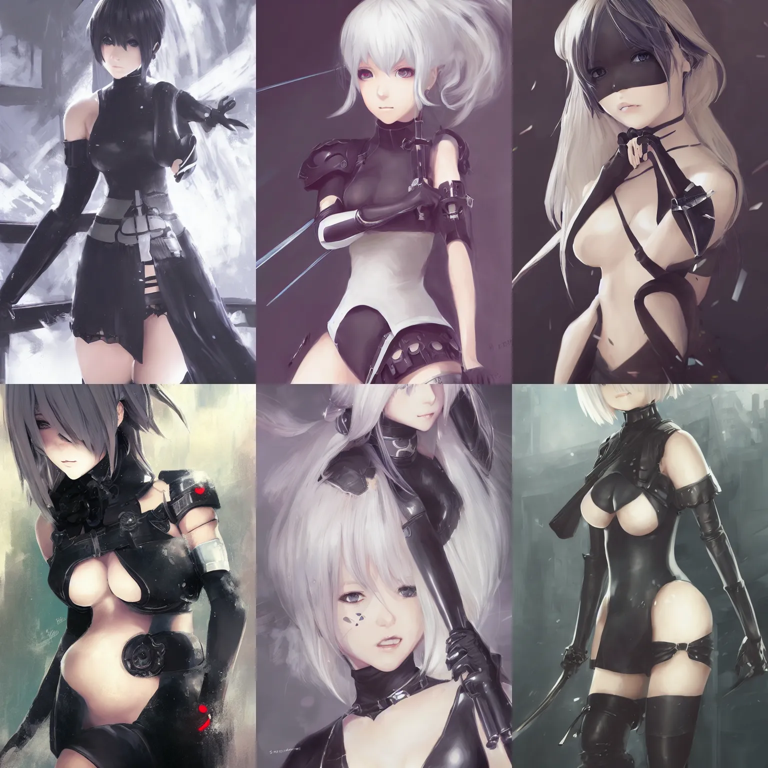 Image similar to An anime portrait of 2B from Nier Automata, by Stanley Artgerm Lau, WLOP, Rossdraws, James Jean, Andrei Riabovitchev, Marc Simonetti, and Sakimichan, tranding on artstation