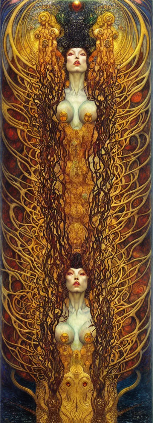 Image similar to Divine Chaos Engine by Karol Bak, Jean Delville, William Blake, Gustav Klimt, and Vincent Van Gogh, symbolist, visionary