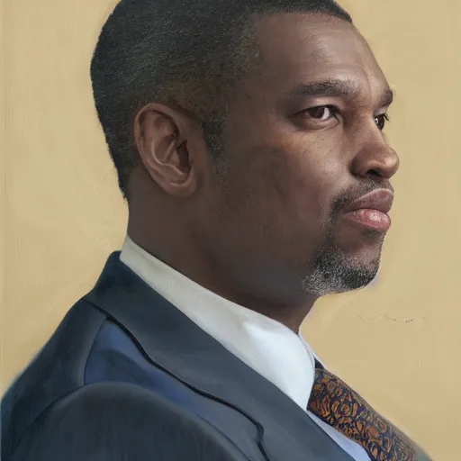 Prompt: bill antedtu corporate portrait, professional profile photo, hyperreal photo portrait by jonathan yeo, by kehinde wiley, by craig wiley, by david dawson, professional studio lighting, detailed realistic facial features