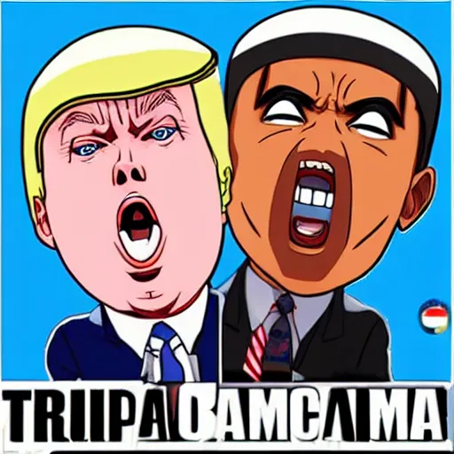 Prompt: obama and trump fighting in the style of anime