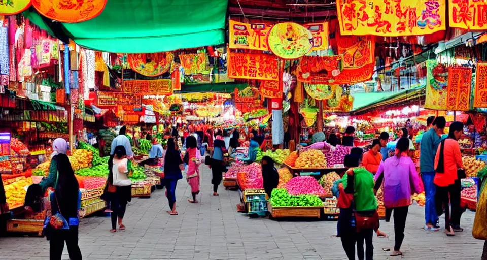 Prompt: oriental market!, bazar!, lain in the center of market, very beautiful, sunday