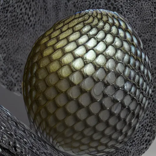 Image similar to translucent metallic dragon scale egg, photorealistic, symmetrical, unreal engine, beautiful scales in background