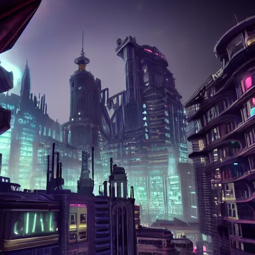 Image similar to beautiful scary futuristic city in the style of a bioshock infinite screenshot