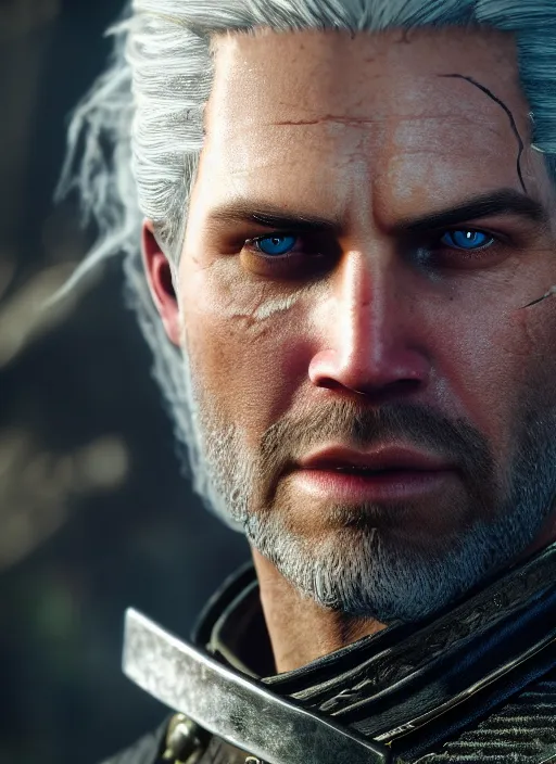 Prompt: film still of paul walker as geralt of rivia in the witcher 3, gameplay, 8 k, hd