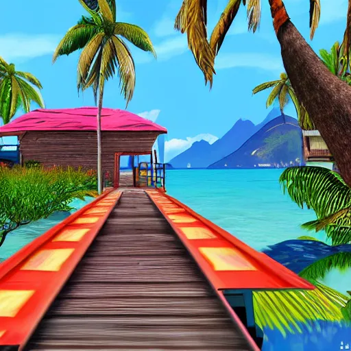 Prompt: a Thai island in the style of GTA vice city