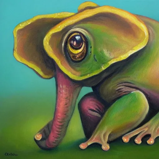 Prompt: frog - elephant creature, oil painting