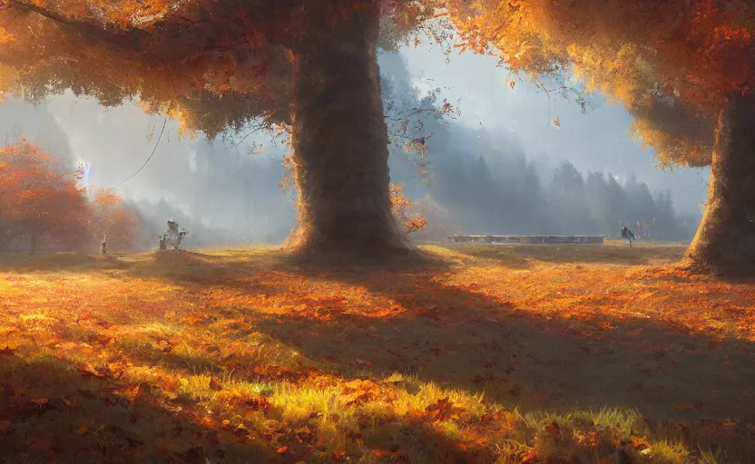 Prompt: autumnal landscape, ghibli, greg rutkowski, 8 k ultrarealistic trending on artstation