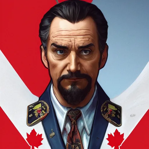 Prompt: [RiffRaff as the president of Canada as a GTA character, propaganda, closeup, D&D, intricate, elegant, highly detailed, digital painting, artstation, concept art, matte, sharp focus, illustration, art by Artgerm and Greg Rutkowski and Alphonse Mucha]