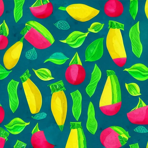 Prompt: retro, hd illustration of watermelons, big yellow lemons, mint leaves, ice cubes, inspired by watercolor masterpieces, matisse, malevich, david hockney, colorful, happy, trending on artstation, 4 k