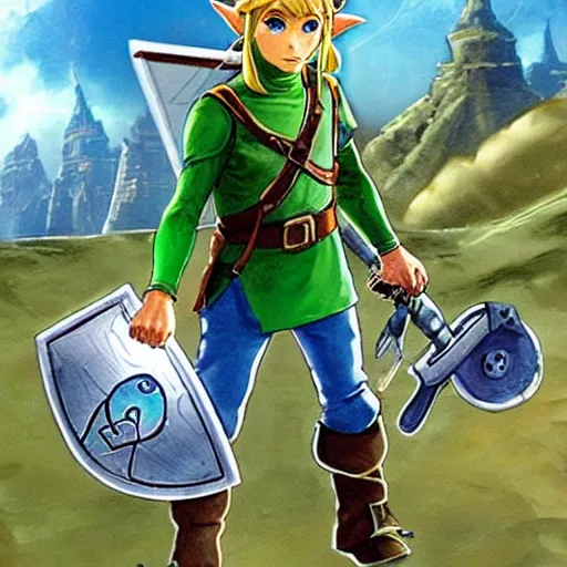 Image similar to link from zelda in the future, futuristic athmosphere, highly detailed, advanced technology