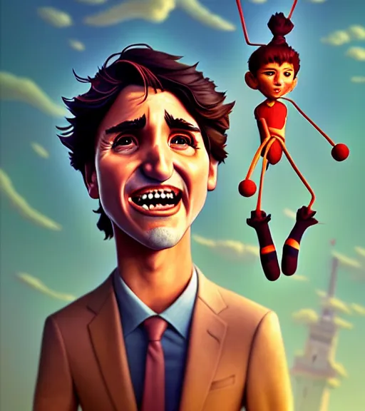 Image similar to justin trudeau as string puppet, loftis, cory behance hd by jesper ejsing, by rhads, makoto shinkai and lois van baarle, ilya kuvshinov, rossdraws, global illumination