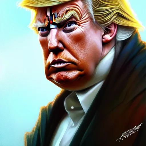 Prompt: Trump with beard, D&D, blue eyes, face, fantasy, intricate, elegant, highly detailed, digital painting, artstation, concept art, smooth, sharp focus, illustration, art by artgerm and greg rutkowski and alphonse mucha