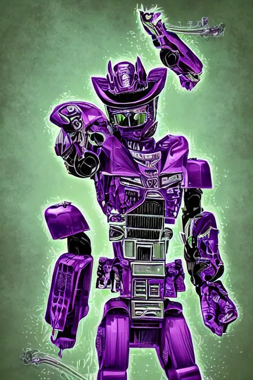 Image similar to portrait of cowboy johnny cash as purple green optimus prime power ranger from transformers surfing tonic stimulant fluids on air guitar zord UFO hoverboard, intricate, highly detailed, smooth, artstation, digital illustration by Lisa Frank and Ruan Jia and Mandy Jurgens and Artgerm and Wayne Barlowe and Greg Rutkowski and Zdislav Beksinski