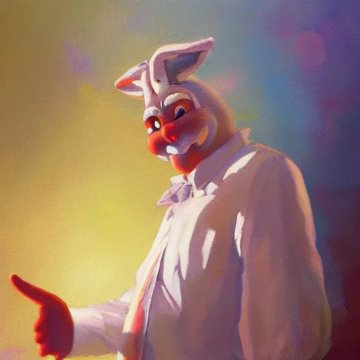 Prompt: a beautiful, soulful oil painting of bugs bunny by craig mullins