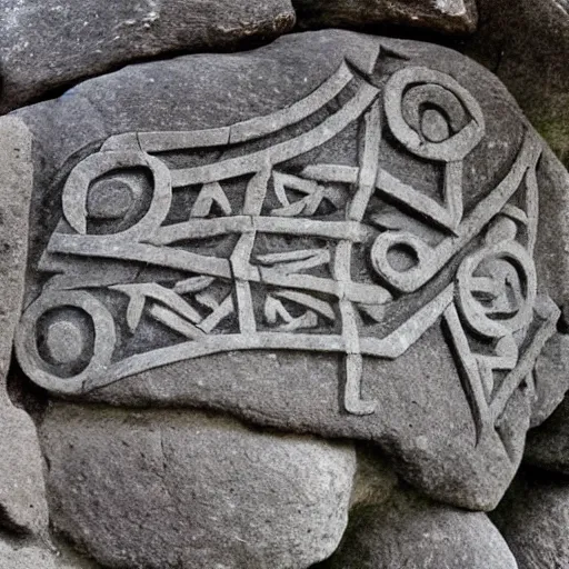 Image similar to ancient Irish, photo of stone carved with intricate runes