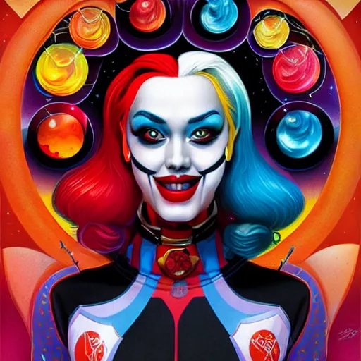 Prompt: harley quinn as a cosmic fractal, pixar style, by tristan eaton stanley artgerm and tom bagshaw.