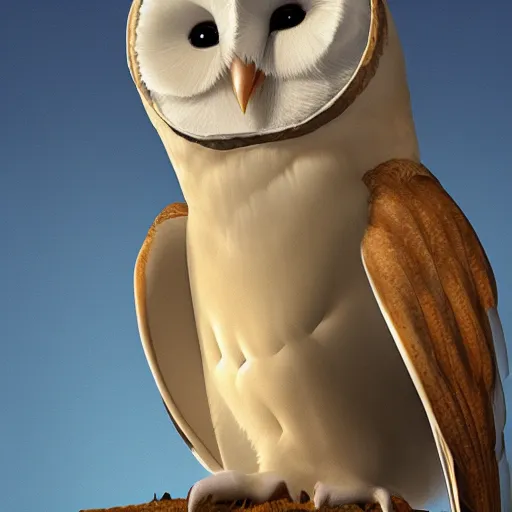 Prompt: A barn owl man, from Disney Pixar\'s Up (2009)