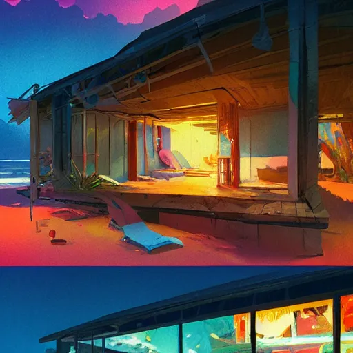 Image similar to a tropical beach shack by james gilleard and liam wong and jeremy mann