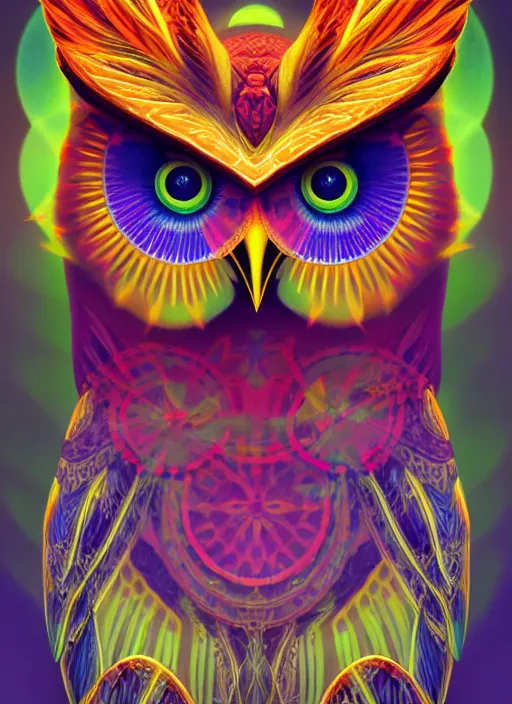 Image similar to symmetry!! product render poster vivid colors divine proportion owl, divine, glowing fog intricate, elegant, highly detailed, digital painting, artstation, concept art, smooth, sharp focus, illustration,