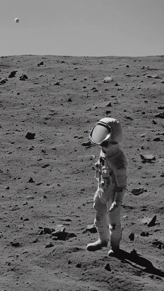 Image similar to a magma man stands on the moon, rocks covering his body
