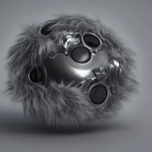 Image similar to hyperfuturism abstract 3 d object, liquid metal, chrome, fur, octane render, high detail