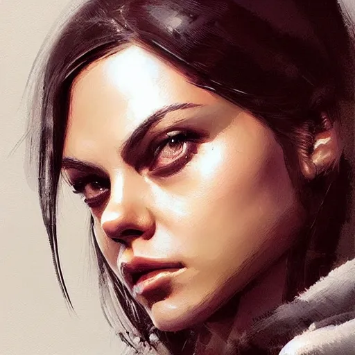 Image similar to “ portrait of mila kunis by greg rutkowski, young, attractive, highly detailed portrait, scifi, digital painting, artstation, concept art, smooth, sharp foccus ilustration, artstation hq ”