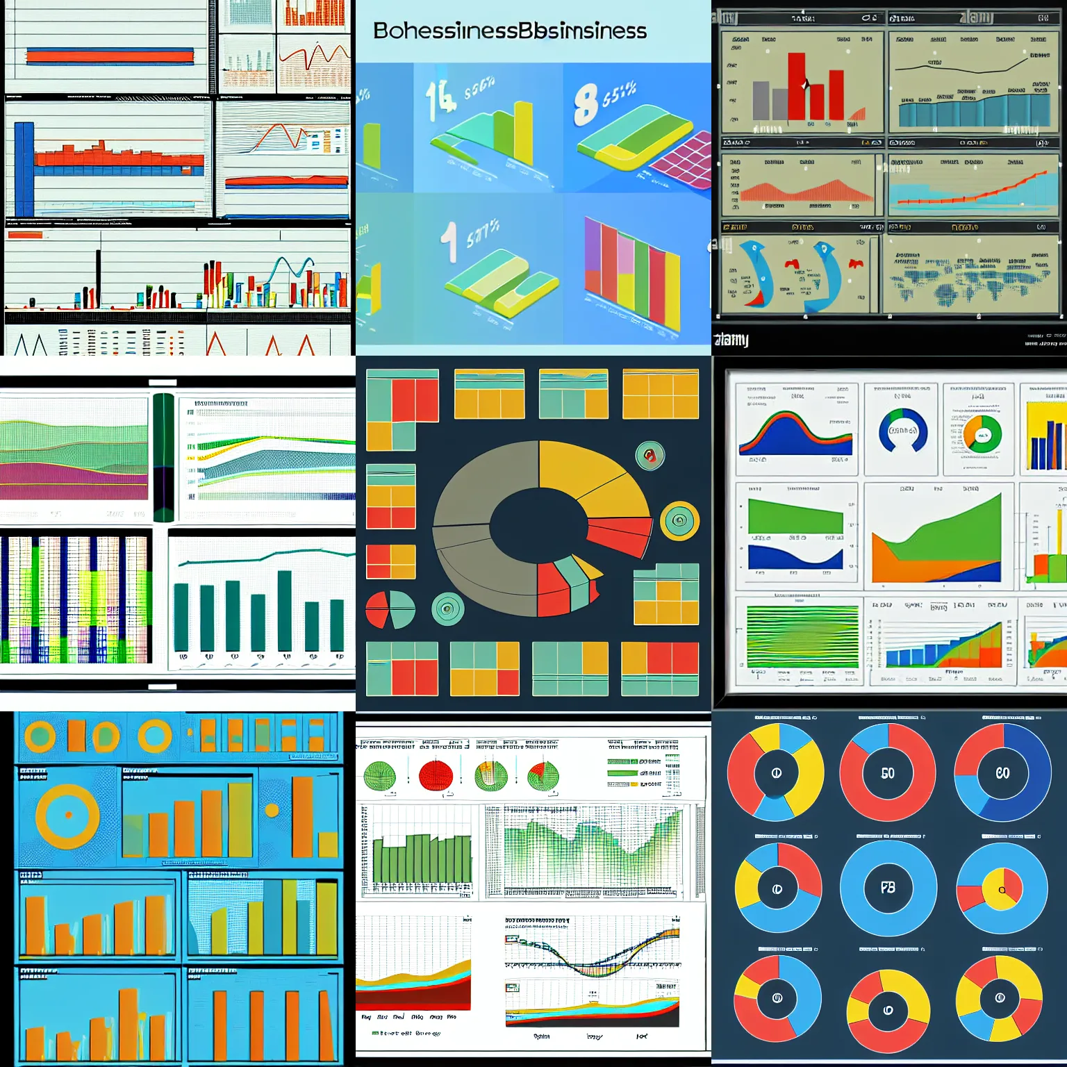 Prompt: isometric business dashboard with time series charts, pie plots and other modern graphics, with small creatures swimming on it. diego rivera