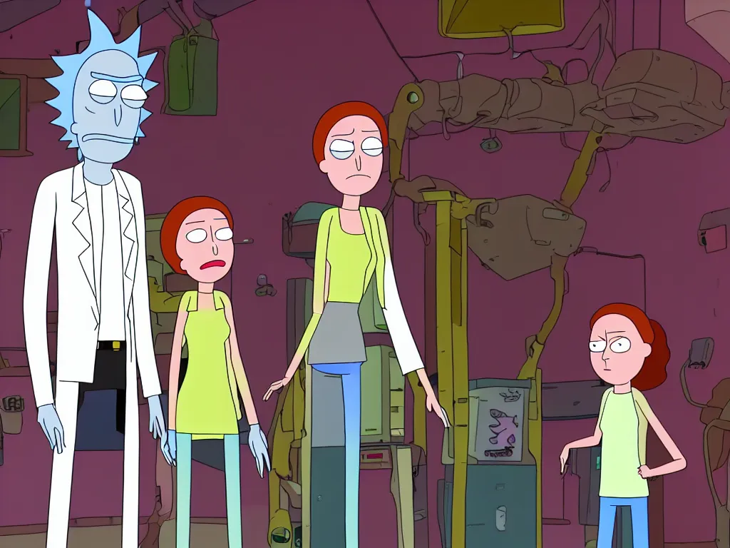 Image similar to a still from a female version of rick and morty