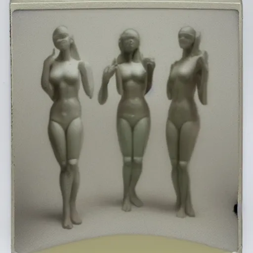 Prompt: Polaroid fragmented sculpture of three idealized female in different directions